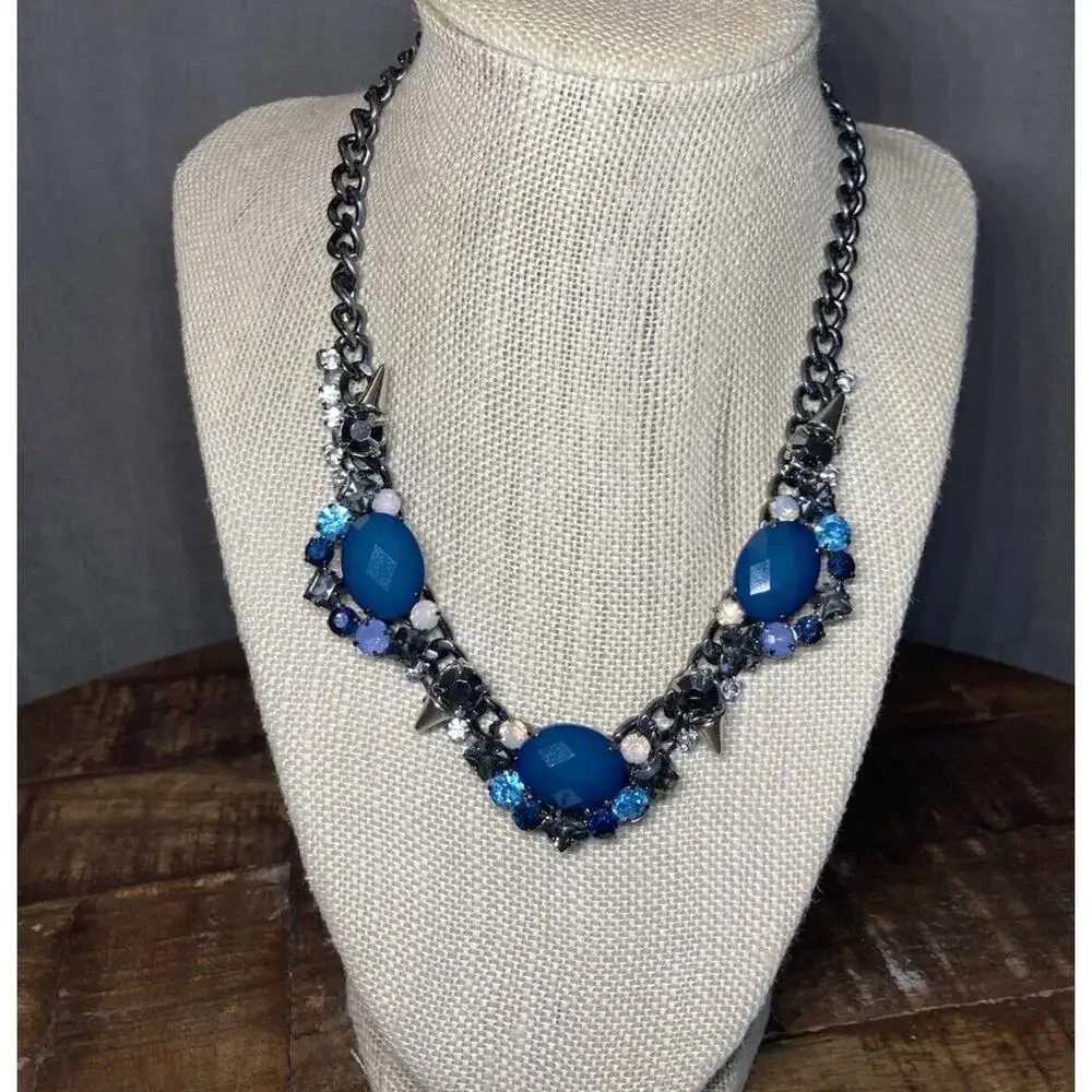Express Women's Statement Necklace Blue Stones Studs Y2K